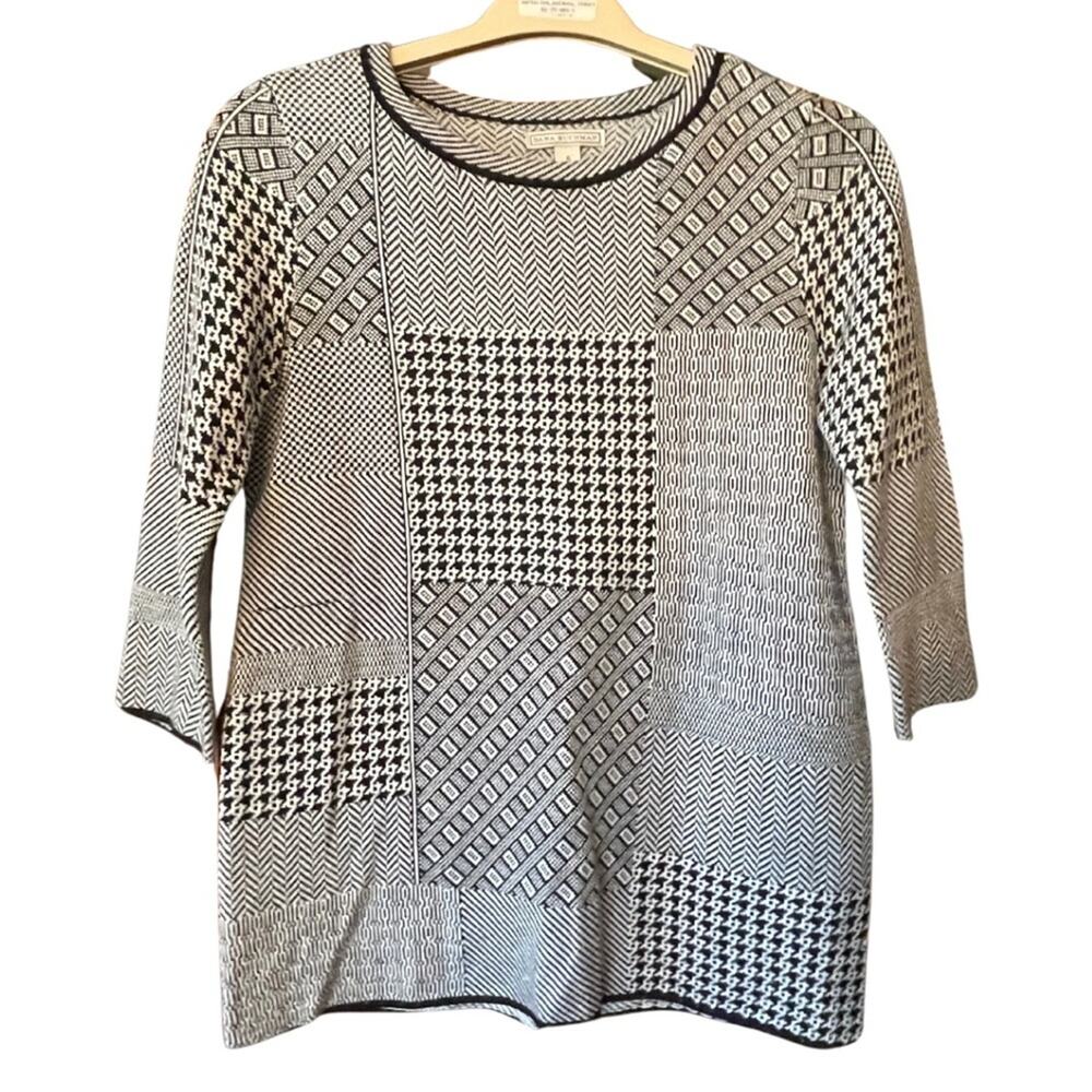 Dana Buchman 3/4 sleeve black / white pullover sweater.  Size S